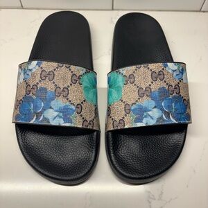 Gucci Blue Floral GG Canvas Slide Sandals